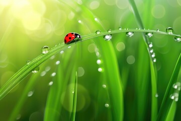 Wall Mural - A ladybug sitting on top of a blade of grass.