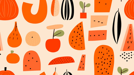 Seamless repetitive pattern abstract illustration of fruits figures.  Wallpaper. Background.