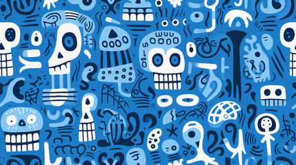 Seamless repetitive pattern abstract illustration of mexican skulls figures. Day of the dead. Wallpaper. Background.