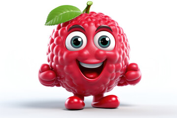 Wall Mural - 3D raspberry funny cartoon character with eyes on white background Generative AI Illustration