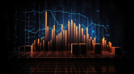 Wall Mural - Digital display, options chart, stock market glowing on a dark background.