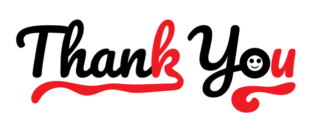  thank you calligraphy with smile face emoji on transparent background