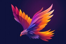 Majestic Flat Logo Eagle With Vibrant Gradient Wings Soaring Under A Dimly Lit Sky