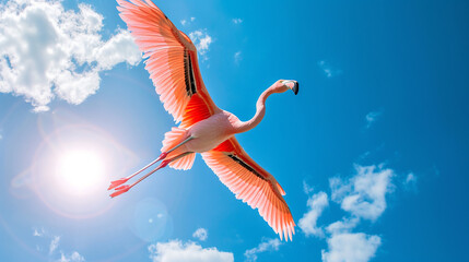 Flamingo in the sky. Travel concept. 