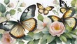 hyperrealism painting butterflies white background watercolor style farmhouse chic tempera clipart ai generated