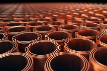 Copper sheet production. World prices for copper metal. Copper Coil Rolls on the global metals market and mining market. Sheet metal in Metal industry