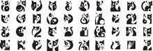 Black And White Pictograms Of Cat Silhouettes
