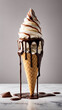 Vanilla ice cream in a cone with chocolate topping. 