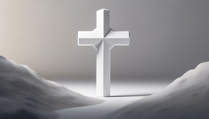 Wall Mural - white cross on a white background religious symbol 3d render 3d illustration