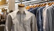© Ashley - trendy cotton men shirt display on mannequin in clothes shop summer collection fashion product samples in clothing store for selling textile industry and business concept