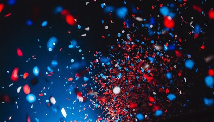 Wall Mural - confetti fired in the air during a beach party only confetti on black background of the night confetti blue and red