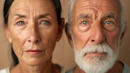 Wall Mural - Two individuals likely a man and a woman showing their faces side by side.