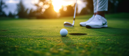 Golfer putting golf ball on the green golf