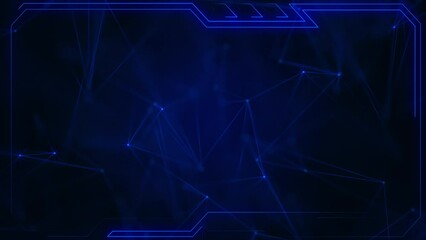 Blue plexus background with glowing connecting lines and dots or nodes with a neon tech border. Digital data network connections concept. This modern technology animation is full HD and looping.