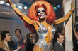 glitzernde Drag queen auf der Bühne eines New Yorker Clubs im Stil der 70er Jahre
