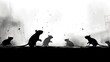 Rats standing on a surface, a wall or a platform o bfig city, facing each other, engaging in a confrontation or displaying territorial behavior.