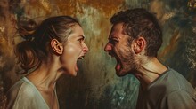 A Fiery Exchange Between A Man And Woman, Their Faces Contorted With Anger And Frustration, As A Portrait Of A Kiss Hangs In The Background, A Stark Contrast To The Heated Scene