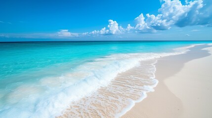 Wall Mural - Pristine white sand beach with turquoise water background