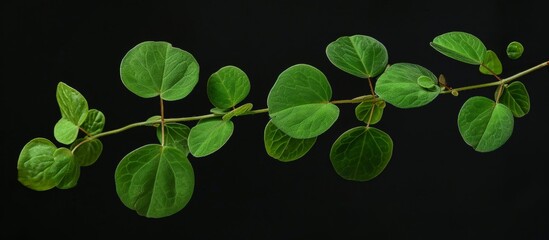 Canvas Print - A close-up of a plant with green leaves on a black background. The plant is a terrestrial plant, symbolizing life and growth.