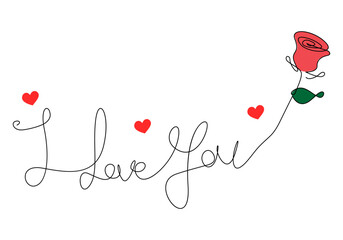 Continuous one line drawing of i love you text with love shape vector art illustration