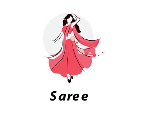 Wall Mural - Saree logo design with women figure template. Women india dress or clothing logo design.	