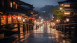 © joumonshiba gen - 夜景の温泉街、架空の日本の古い写真、Generative AI