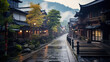 © joumonshiba gen - 古い温泉街、架空の日本の古い写真、A beautiful cityscape like Kyoto in Japan. A quaint Japanese-style landscape.Generative AI