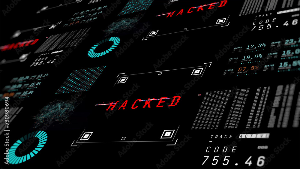 Warning system hacked alert, system message digital hacked alert error ...