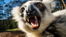 Close-up Selfie Portrait Of A Gleeful Lemur