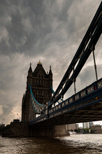 London Tower Bridge By Cloudy Day River Thames
