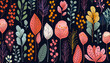 Seamless pattern with leaves and berries Hand drawn vector illustration
