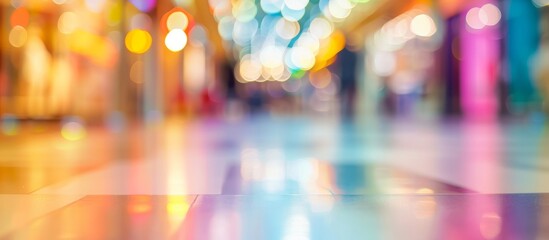 Poster - An enjoyable event with dimly lit mall where people, their reflections and vibrant shades of blue create a fun pattern in the glass.