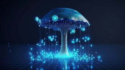 Wall Mural - abstract background with a growing digital mushroom. machine learning and big data array visual conc