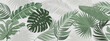 © andrei - Botanical background. Tropical plant wallpaper with foliage, palm, leaves, monstera in hand drawn pattern. Green design for cover, prints, wall art, decorative.