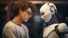 Nerdy Young Man Falling In Love With A Humanoid Robot