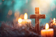 Candles And Miniature Cross