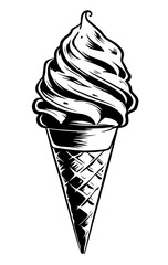 Wall Mural - A line drawing black and white ink sketch of an ice-cream cone