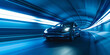 © xartproduction - A modern electric car drives through a tunnel