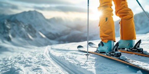 Wall Mural - A skier stands against the background of a mountain slope.