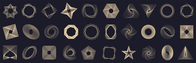 Abstract linear golden spiral geometric shapes collection. Set of spiral line shape collection. Set of spiral elements
