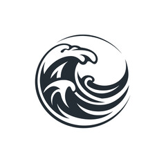 Wall Mural - Black simple sea wave logo element Generative Ai