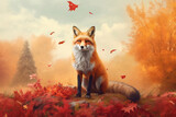 Fototapeta Dziecięca - A fox on the background of an autumn landscape. Hunting season.