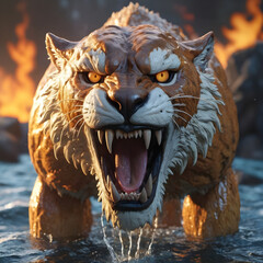 Wall Mural - An ancient lion roaring..