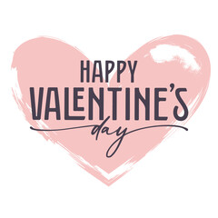Wall Mural - Happy Valentine's Day banner. Cute and elegant text over a hand drawn brushed heart.