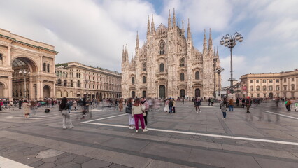 Wall Mural - Panorama showing Milan Cathedral and Vittorio Emanuele gallery timelapse.