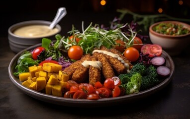 Plate of Food With Meat, Vegetables, and Dressing