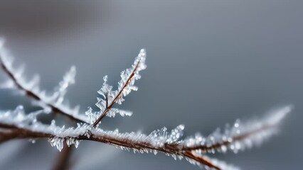 Poster - Closeup of a Snowy Frost on a Branch with Space for Copy