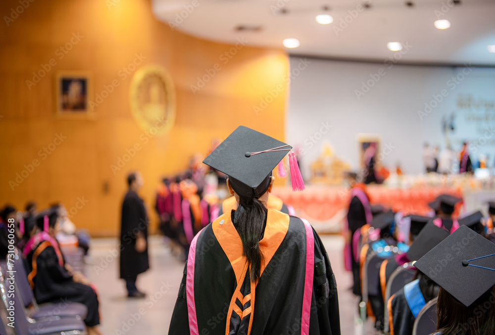 Rear view of graduates at the university graduation ceremony Stock ...