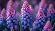 A Close Up Of A Bunch Of Flowers With Pink And Blue Flowers In The Middle Of The Picture And Purple Flowers In The Middle Of The Picture.