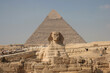 The Great Sphinx of Giza,  located in the pyramid complex near Cairo, Egypt. One of Seven Wonders of the World.